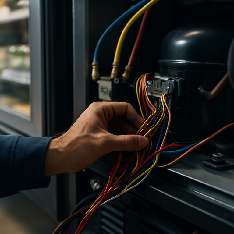 Dépannage d'urgence d’un frigoriste sur un compresseur de frigo professionnel – réparation de matériel frigorifique en Belgique.